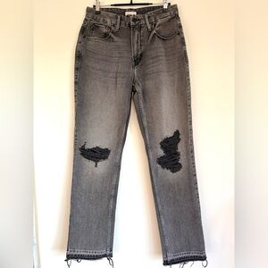 Good American Good Icon High Waist Straight Leg Jeans Black  8/ 29 Distressed